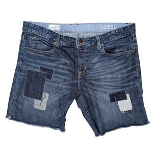 Gap 31" size 12 Boyfriend Patchwork Cotton Denim Dark Wash Blue Jean long shorts